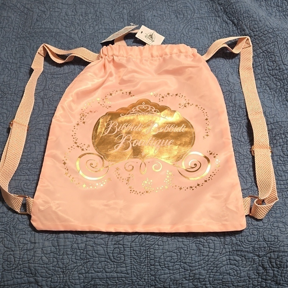 Bibbidi Bobbidi Boutique Pink and Gold Drawstring Backpack NEW